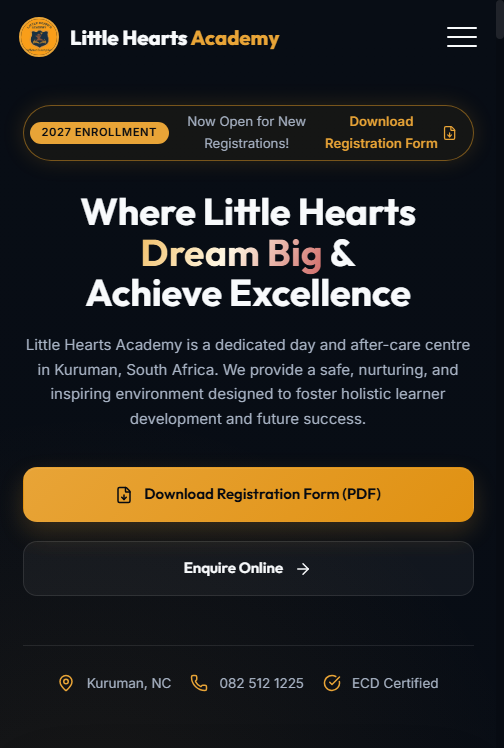 Little Hearts Academy mobile view