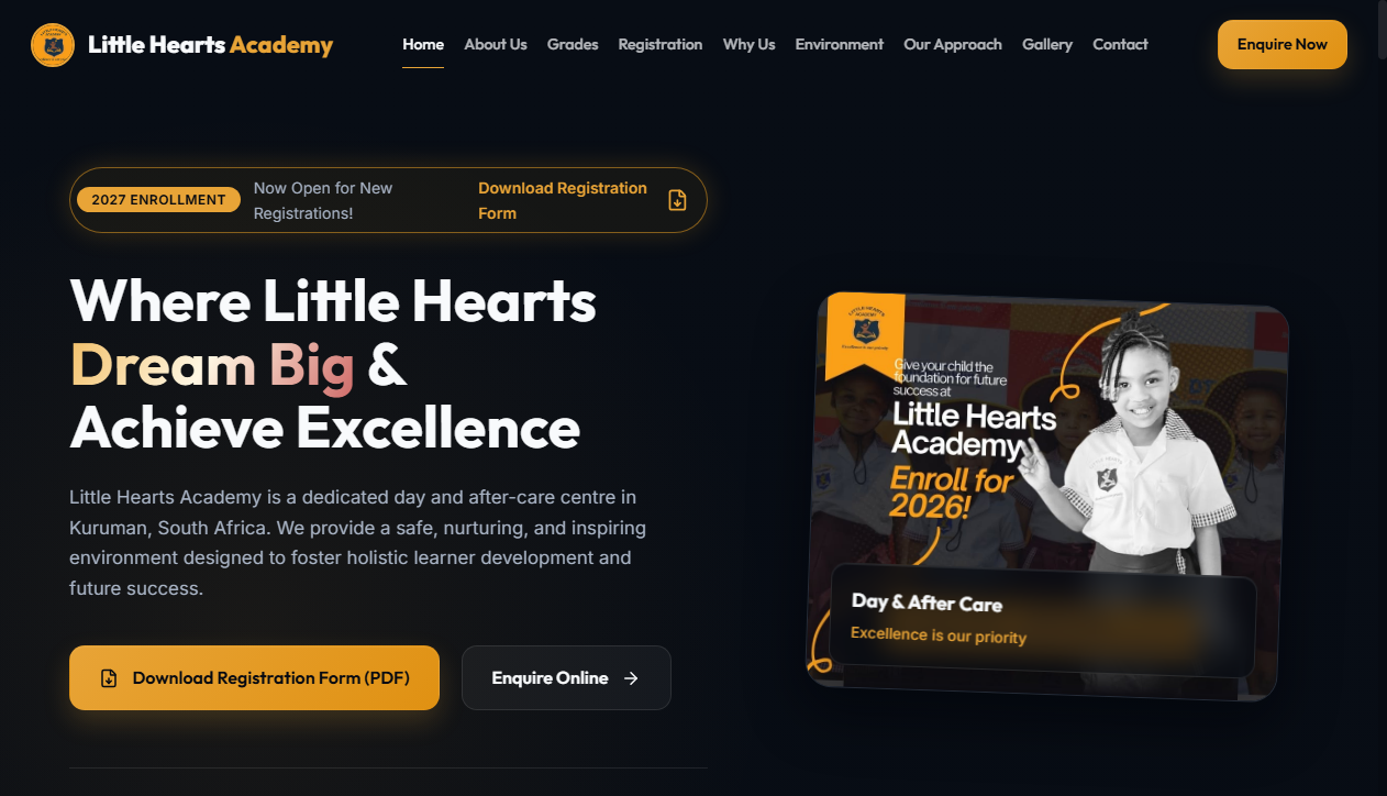 Little Hearts Academy official website designed and built by Mambo Systems